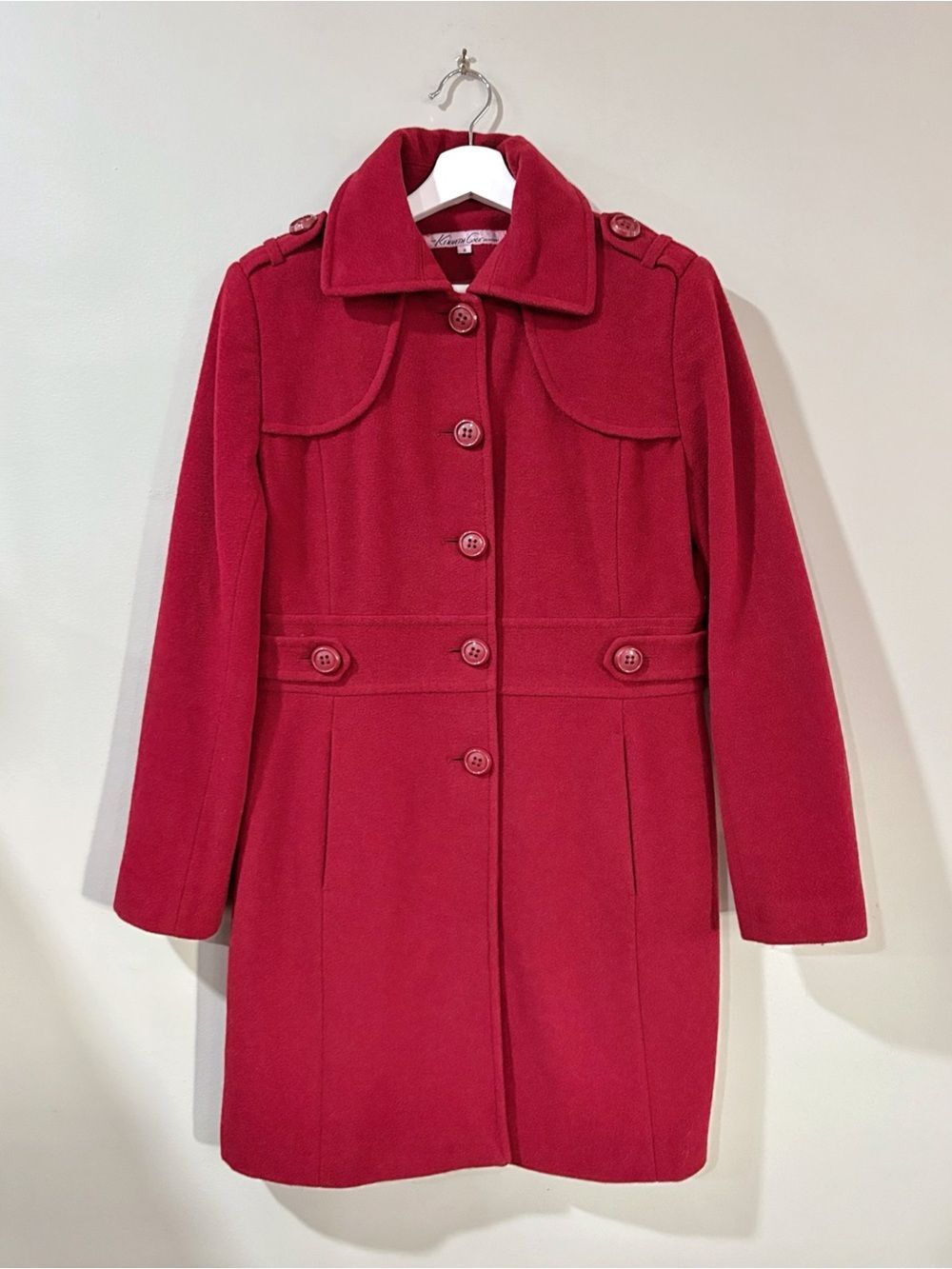 Kenneth Cole Red Wool Blend Coat Military Women 8 Chic Office Classic Minimalist